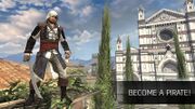 A promotional image of an Assassin with Edward Kenway outfit