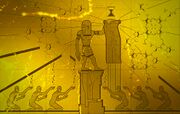 A hologram projection of an Isu holding a Shroud of Eden