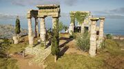 The main entrance of the ruins, the statue of Poseidon visible