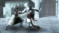 Altaïr impales a Templar guard.