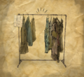 The costume rack with the poor student costume missing.