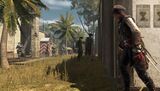 Aveline observing guards from around a corner.