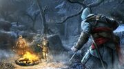 Ezio watching a pair of guards by Atlas Village.