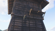 Naoe climbing up the tower