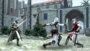 Altair clashes with two guards.
