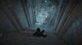 Jacob slides down the steps of the vault