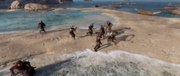 Bayek aiding Polymestor in fighting against the Lanista and his men