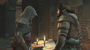 Yusuf suggesting Ezio to upgrade his arsenal