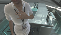 Lucy bending her finger as a signal to Desmond.