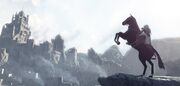 Altaïr on horseback at Masyaf.