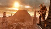 Ratonhnhaké:ton overlooking the New York Pyramid
