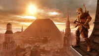 Ratonhnhaké:ton overlooking the New York Pyramid