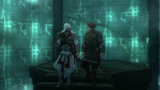 Ezio and Leonardo walking out of the vault.